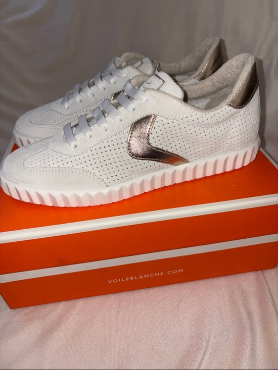 NWT VOILE BLANCHE INES Mesh 2 Leather And Suede Sneakers White-Platinum - Picture 13 of 16